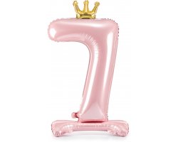 PartyDeco Stojící foliový balón číslo 7 84cm světle růžová