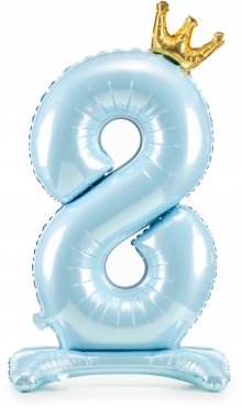 PartyDeco Stojící foliový balón číslo 8 84cm nebesky modrá