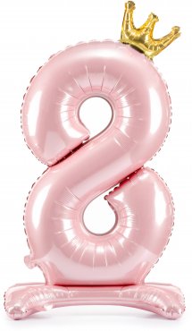PartyDeco Stojící foliový balón číslo 8 84cm světle růžová