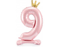PartyDeco Stojící foliový balón číslo 9 84cm světle růžová