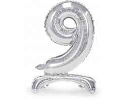 PartyDeco Stojící foliový balón číslo 9 70cm stříbrný