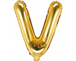 PartyDeco Foliový balón písmeno V 35cm zlatý