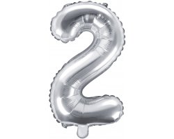 PartyDeco Foliový balón číslo 2, 35cm stříbrný