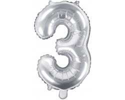 PartyDeco Foliový balón číslo 3, 35cm stříbrný