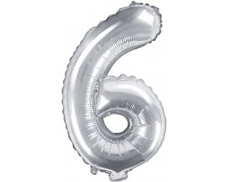 PartyDeco Foliový balón číslo 6 35cm stříbrný