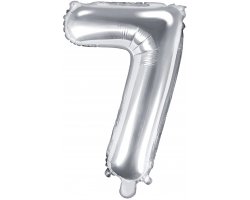 PartyDeco Foliový balón číslo 7, 35cm stříbrný