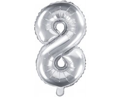 PartyDeco Foliový balón číslo 8, 35cm stříbrný