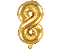 PartyDeco Foliový balón číslo 8, 35cm zlatý