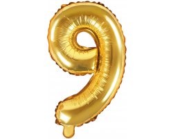 PartyDeco Foliový balón číslo 9, 35cm zlatý