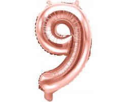 PartyDeco Foliový balón číslo 9, 35cm rose zlatý