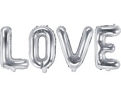PartyDeco Foliový balón Love 140x35cm stříbrný