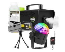 Fuzzix Partyset výrobníku mlhy F500S s náplní, mini laseru Apollo a efektu Tornado