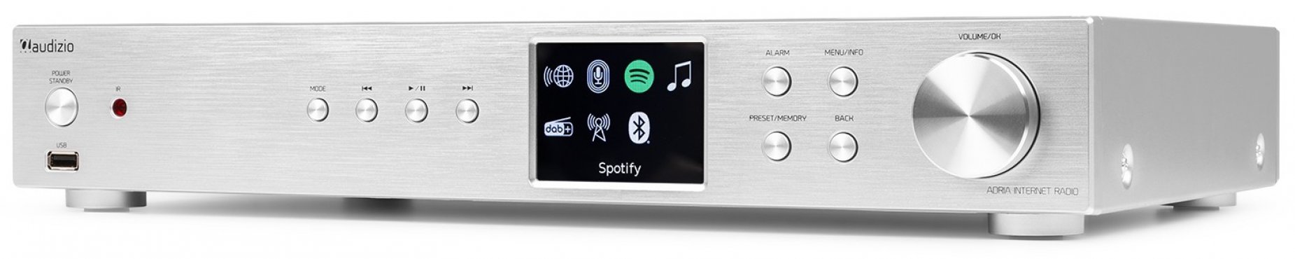 Audizio Adria Wi-Fi internetové rádio s DAB+ a Bluetooth, hliník