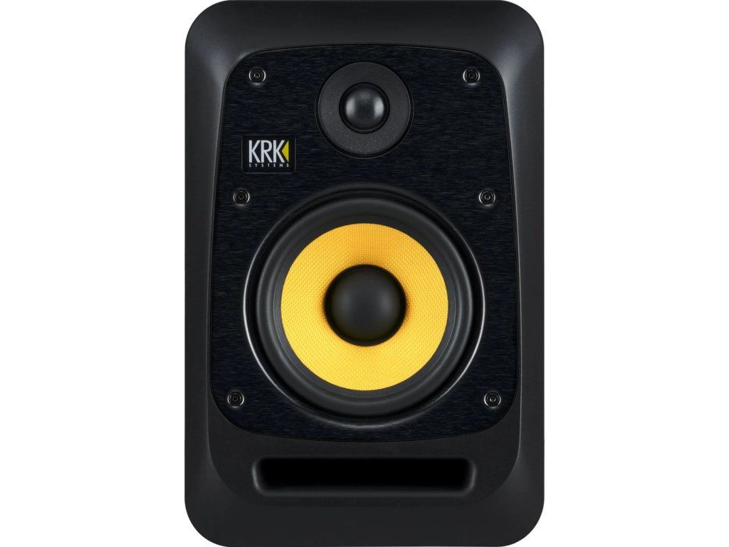 Studiový monitor KRK V6S5 zepředu – kevlarový woofer a hedvábný výškový reproduktor